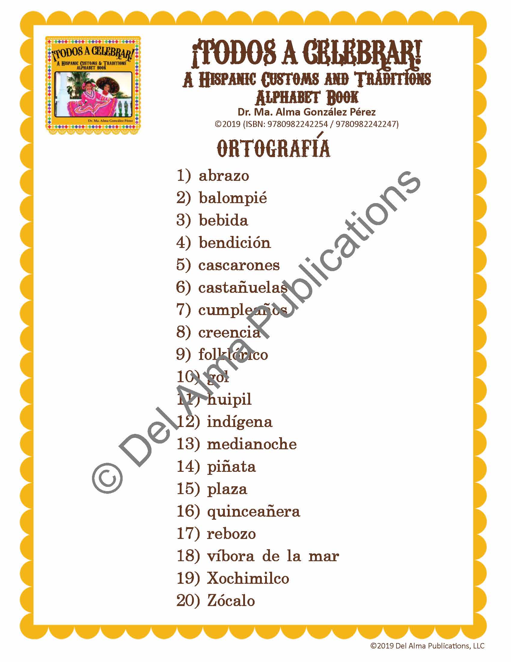 Hispanic Culture Vocabulary and Spelling Lists (Spanish)